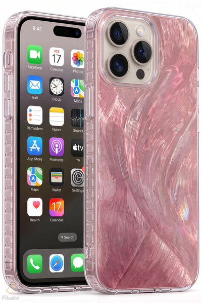 Fibaks iPhone 14 Pro Max / 15 Pro Max Kılıf Tüy Ebru Desenli Darbe Emici Rose...