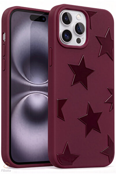 Fibaks iPhone 14 Pro Max Kılıf Bordo Yıldız Star Desenli Silikon Darbe Emici ...