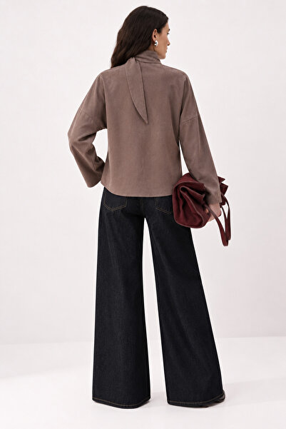 Trendyol Collection Brown Textured Satin Shirt with Closure Detail Twoaw27Go0...