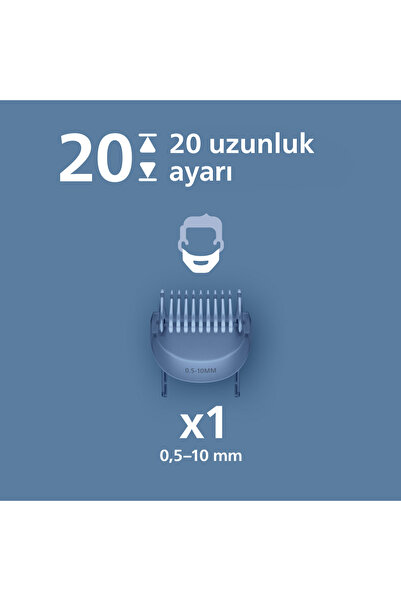 Philips Sakal Düzeltici, 20 Uzunluk, Kendiliğinden Bilenen Bıçaklar, Islak & Kuru Kullanım,BT3617/15
