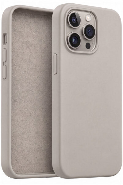 Fibaks iPhone 15 Pro Max Kılıf Kadife Lansman Soft Yumuşak Liquid Silikon Kam...