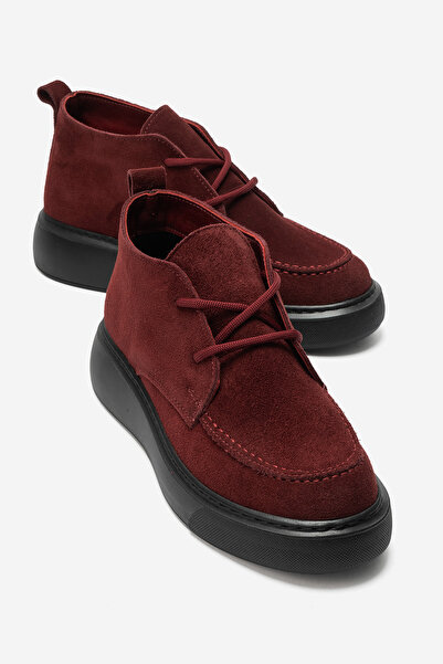 LuviShoes LILYA Bordo Süet Hakiki Deri Kadın Chukka Bot