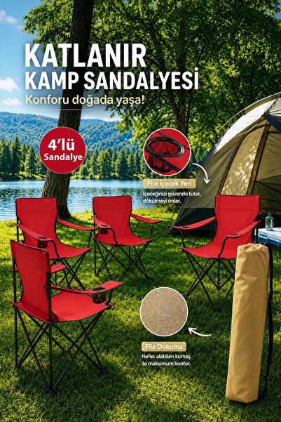 Walke Katlanabilir Kamp Sandalyesi Piknik Sandalyesi Plaj Sandalyesi Kırmızı ...