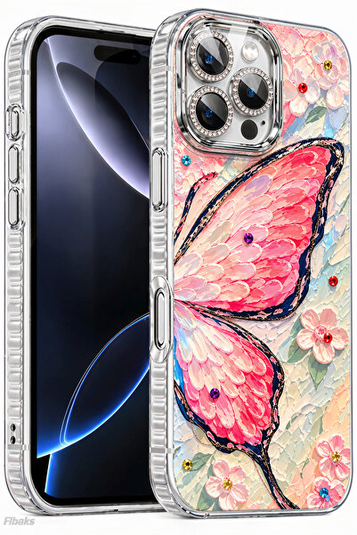 Fibaks iPhone 16 Pro Max Kılıf Renk Geçişli Taşlı Kamera Lens Korumalı Simli ...