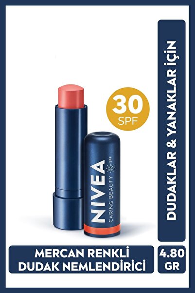 NIVEA Renkli Nemlendirici Dudak Bakım Kremi Mercan 4.8gr,spf30, Allık Etkisi,...