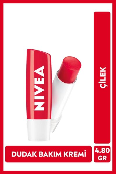 NIVEA Çilek Renkli Dudak Bakım Kremi ve Parlatıcısı 4.8gr, Nemlendirici, Hafi...