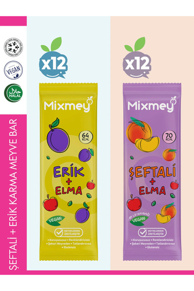 mixmey Şeftali Erik Karma Meyve Barı 24 Adet | Sağlıklı Atıştırmalıklar – Veg...