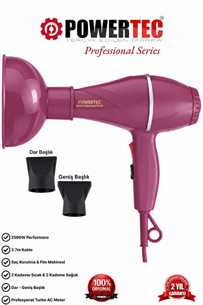 POWERTEC TR-501+Renkli Difüzör Hacimlendirici Başlıklı Profesyonel Saç Kurutm...