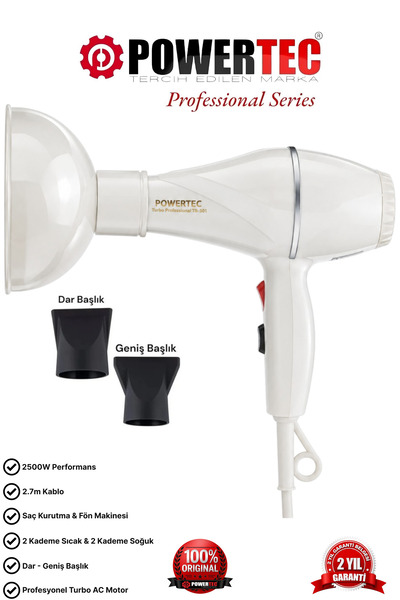 POWERTEC TR-501+Renkli Hacimlendirici Difüzör Başlıklı Profesyonel Saç Kurutm...
