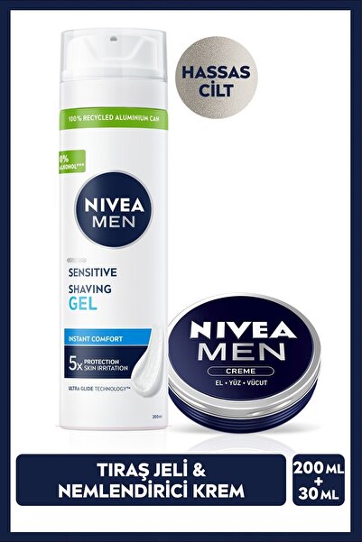 NIVEA MEN Erkek Hassas Ciltlere Özel Tıraş Jeli 200ml ve Nemlendirici Vücut B...