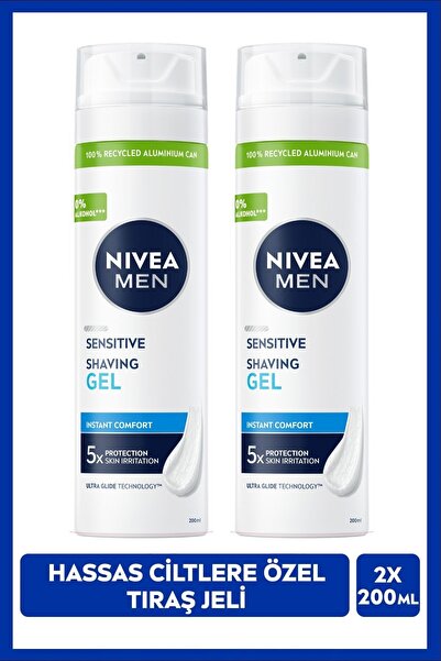 NIVEA MEN Erkek Hassas Ciltlere Özel Tıraş Jeli 200ml, Tahriş ve Kesik Karşıt...