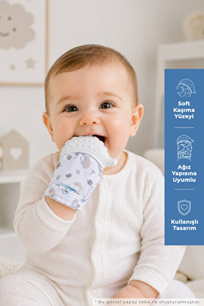 Babyjem Hışırtılı Silikon Diş Kaşıyıcı Eldiven Kirpi - Ekru