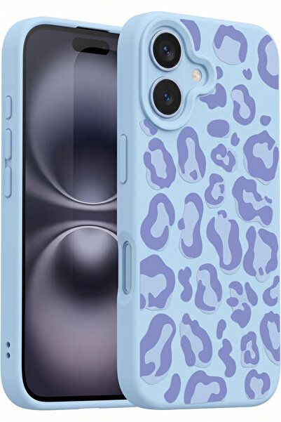 Fibaks iPhone 16 Kılıf Mavi Leopar Şık Tasarımlı Premium İnce Soft Silikon