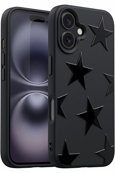 Fibaks iPhone 17 Kılıf Siyah Yıldız Star Desenli Silikon Darbe Emici Klasik S...
