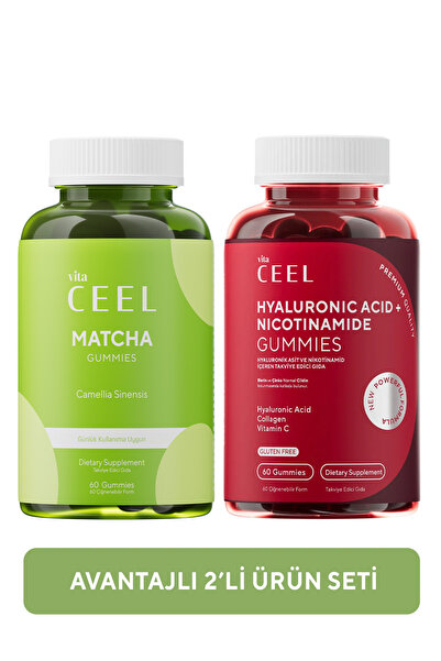 VitaCeel 2'li Saç&Tırnak Vitamini ve Matcha Şekersiz Vitamin Vegan Gummy Çiğn...