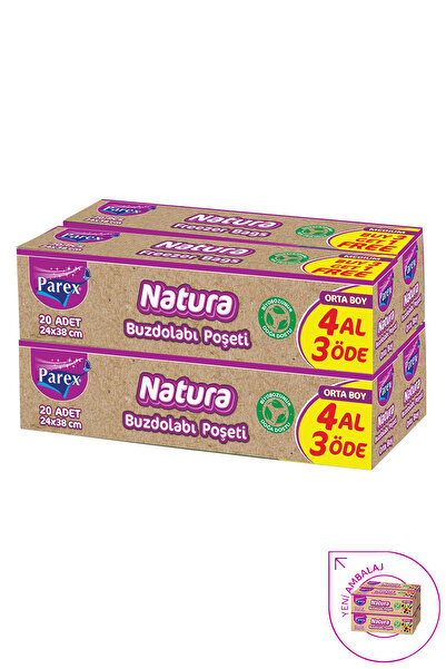 Parex Natura Buzdolabı Poşeti Orta Boy 20'li 24 x 38 Cm Dörtlü Paket