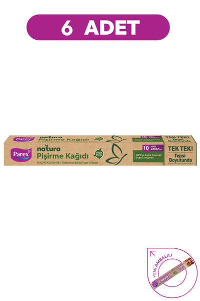Parex Natura Ağartılmamış Hazır Kesilmiş Pişirme Kağıdı 42x37 Cm 10'lu x 6