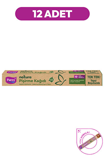 Parex Natura Ağartılmamış Hazır Kesilmiş Pişirme Kağıdı 10 Adet 42x37cm 12 Paket