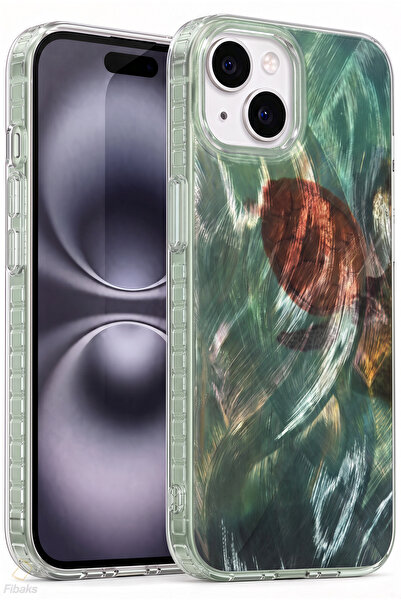 Fibaks iPhone 13/14/15 Kılıf Hologramlı Caretta Kaplumbağa Desenli Darbe Emic...