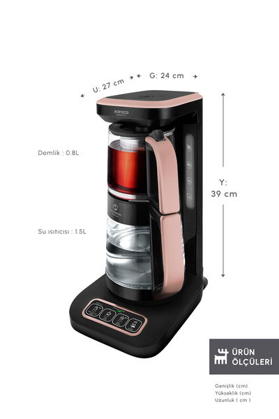 Karaca Çaysever Robotea Pro Connect 4 in 1 Konuşan Cam Çay Makinesi Rosegold