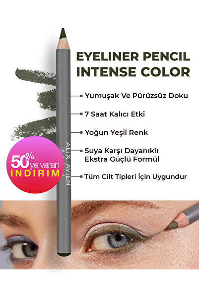 Alix Avien Suya Dayanıklı Yoğun Pigmentli Kremsi Kolay Sürüm Yeşil Göz Kalemi...