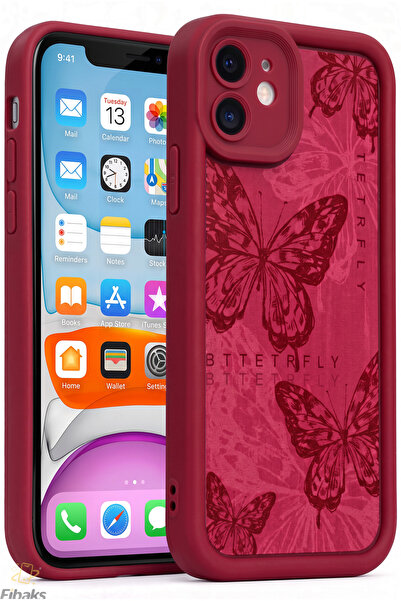 Fibaks iPhone 11 Kılıf Yumuşak Dokulu Kelebek Desenli Yumuşak Kamera Korumalı...