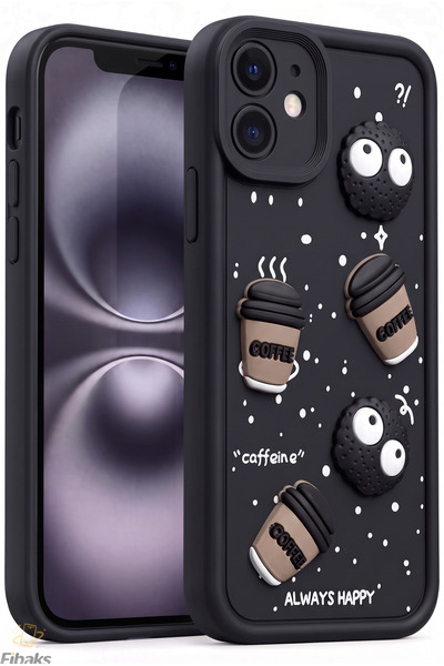 Fibaks iPhone 11 Kılıf Tasarımlı Desenli Kamera Korumalı Coffee Kurabiye Siya...