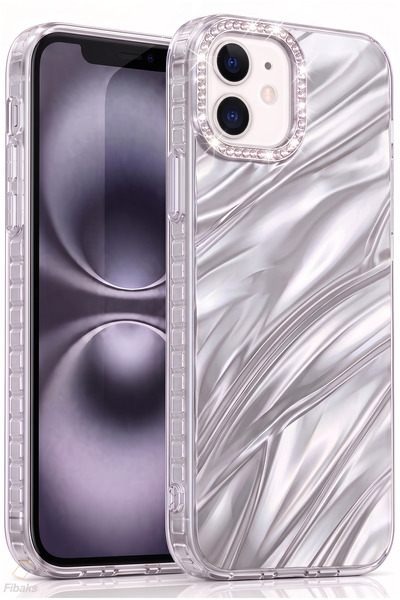 Fibaks iPhone 11 Kılıf Taşlı Parlak Dalga Desenli Kamera Çerçeveli Darbe Emic...