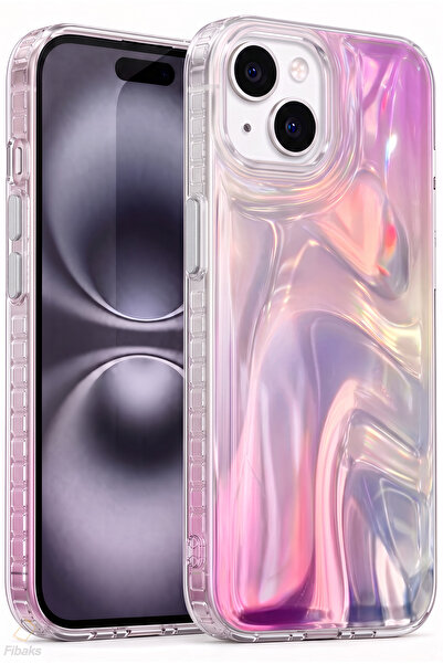 Fibaks iPhone 13/14/15 Kılıf Rüya Shine Saten Dokulu Renk Atmaz Hologramlı Da...