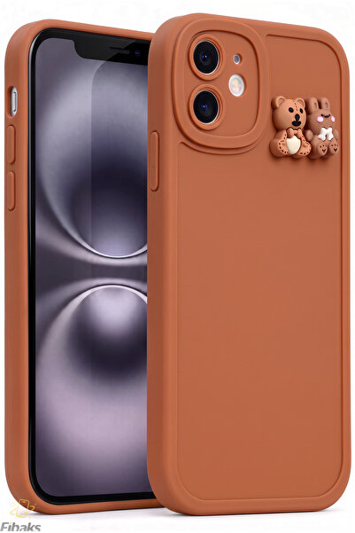 Fibaks iPhone 12 Kılıf Tasarımlı Desenli Kamera Korumalı Ayıcık Ve Tavşan Yum...
