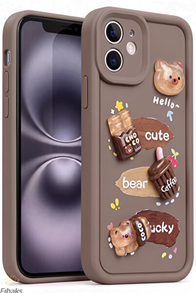 Fibaks iPhone 11 Kılıf Tasarımlı Desenli Kamera Korumalı Ayıcık Kahve Renkli ...