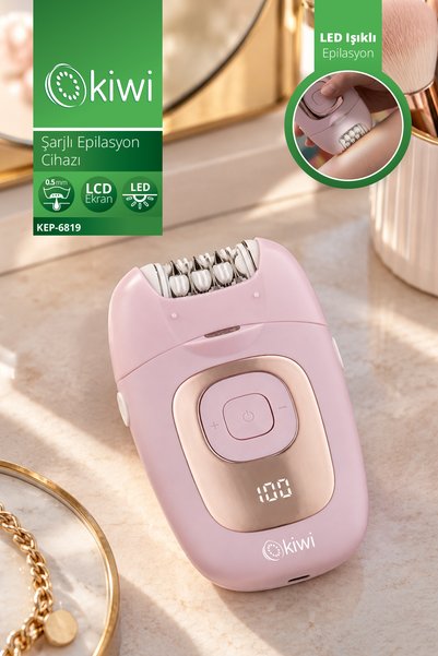 Kiwi KEP-6819 Şarjlı Epilasyon Cihazı Pembe | 18 Cımbız | LCD Ekran | LED Ayd...