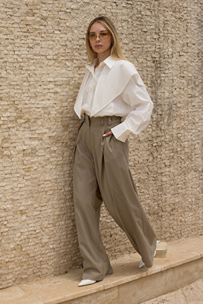 Trendyol Collection بنطلون واسع الساق بتفاصيل كاكي بيلي TWOSS26PL00226