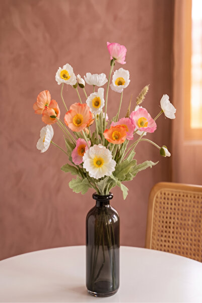 Yapay Çiçek Deposu Yapay Gelincik Dalı 60 cm 3lü SET Somon-Beyaz-Açık Pembe