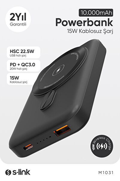 S-LINK M1031 10000mAh Magsafe 15W HSC22.5W+PD20W+QC3.0 Siyah LCD Taşınabilir ...