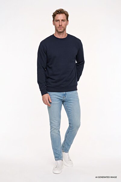 AC&Co / Altınyıldız Classics Erkek Lacivert Standart Fit Normal Kesim 2 İplik Pamuklu Bisiklet Yaka Sweatshirt
