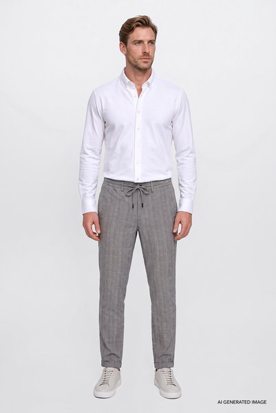 AC&Co / Altınyıldız Classics Erkek Beyaz Nefes Alabilir Esnek Pamuklu Tailored Slim Fit Dar Kesim Düğmeli Yaka Örme Gömlek