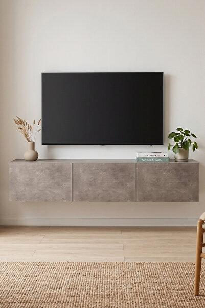 Monte Sehpa Palm 150 cm Duvara Monte TV Sehpası – Kapaklı Modern TV Ünitesi