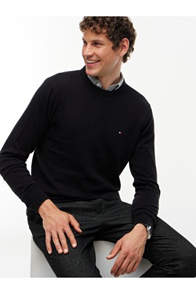 Tommy Hilfiger Men's Brand Logo Cotton Casual Black Sweater Mw0Mw28046 Bds