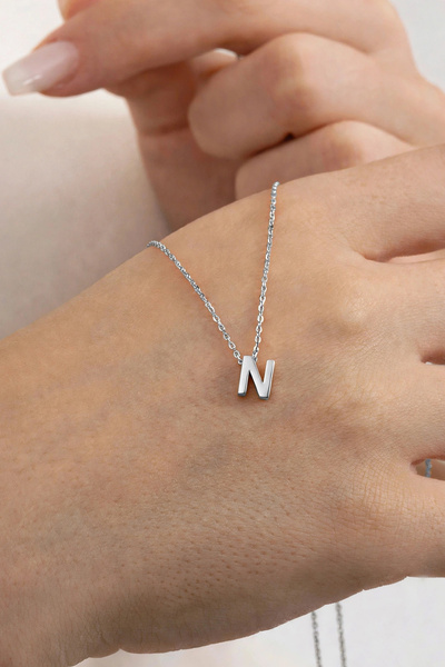 Söğütlü Silver Gümüş Rodyumlu Üç Boyutlu Minimal N Harf Kolye Sgtl11181n