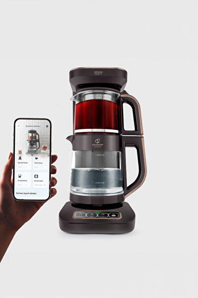 Karaca Çaysever Robotea Pro Connect 4 in 1 Konuşan Cam Çay Makinesi Walnut Br...