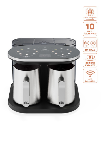 Arzum OKKA OK0051 Rich Duo Çoklu İçecek ve Türk Kahvesi Makinesi,8 Fincan,Matcha,Bol Köpüklü,Karıştırıcılı Cezve,Krom
