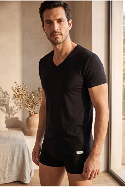 Katia&Bony Ανδρικό μπλουζάκι Basic New Modal V-Neck Μαύρο