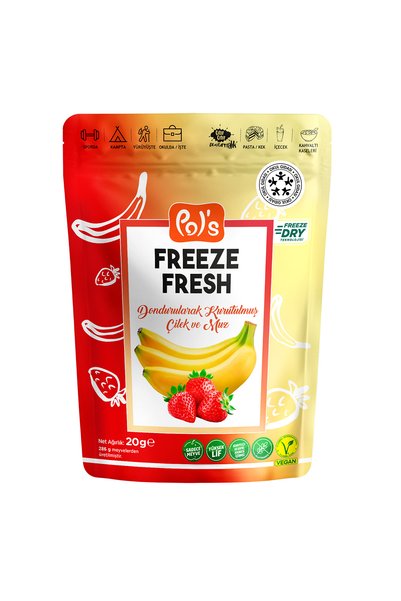 Pol's Freeze Fresh Freeze Dried Dondurularak Kurutulmuş Muz - Çilek Mix 20 g