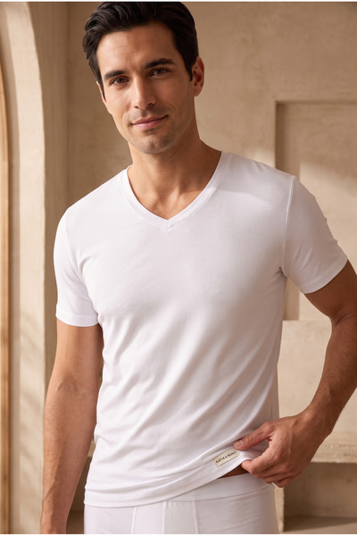 Katia&Bony V-Neck Basic Men's Undershirt White