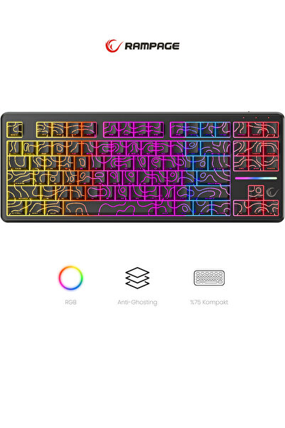 Rampage KB-R107 Crack TKL RGB US Layout Gaming Klavye Membrane Oyuncu Klavyes...