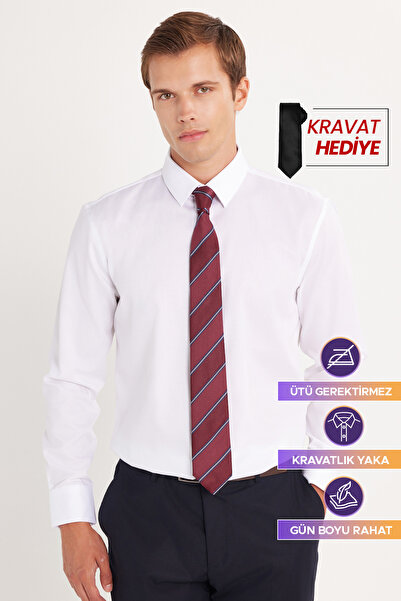 Tudors Πουκάμισο Slim Fit Λευκό, Ατσαλάκωτο, 100% Βαμβάκι, Φιλικό προς το Περ...