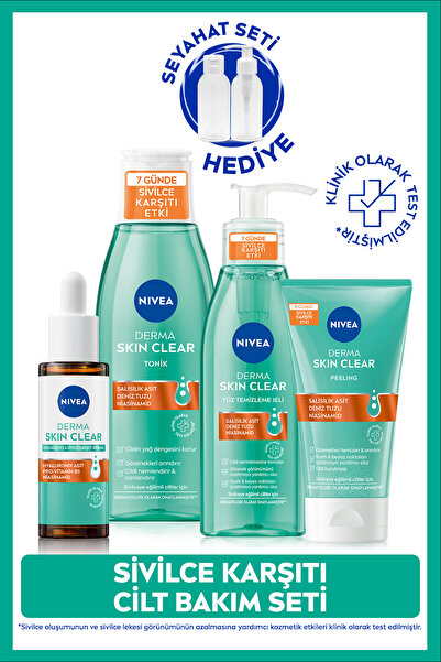 NIVEA Derma Skin Clear Sivilce Karşıtı Set, Serum, Yüz Temizleme Jeli, Tonik,...