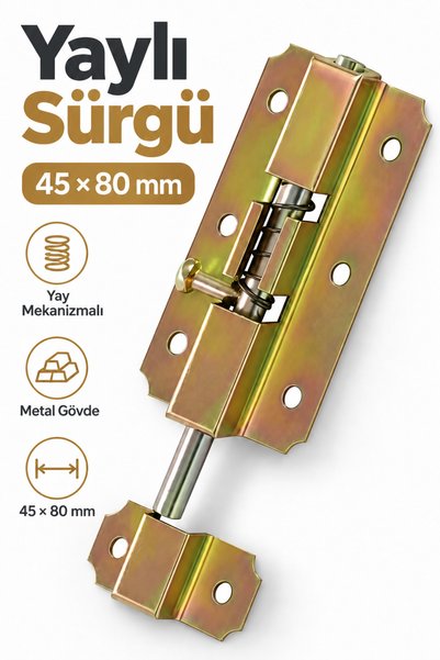 Badem10 Kapı Sürgüsü Yaylı Metal Mavzer Sürgü Sürgülü Kilit 45x80 mm Kapı Pen...