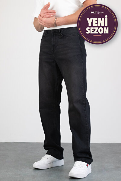 HLT JEANS Ανδρικό τζιν παντελόνι από 100% βαμβάκι, σε ανθρακί χρώμα, με ίσια/...